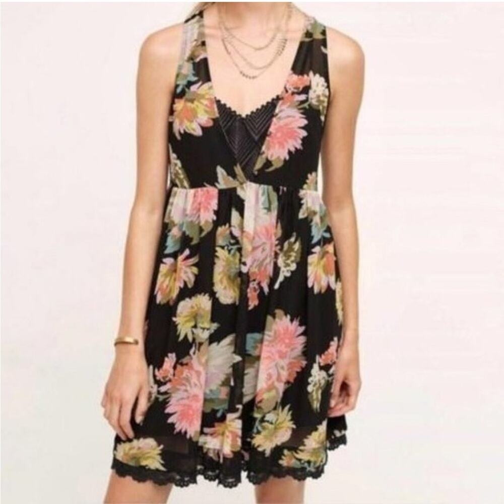 MAEVE Anthropologie Violeta Sheer Floral Dress Size Small